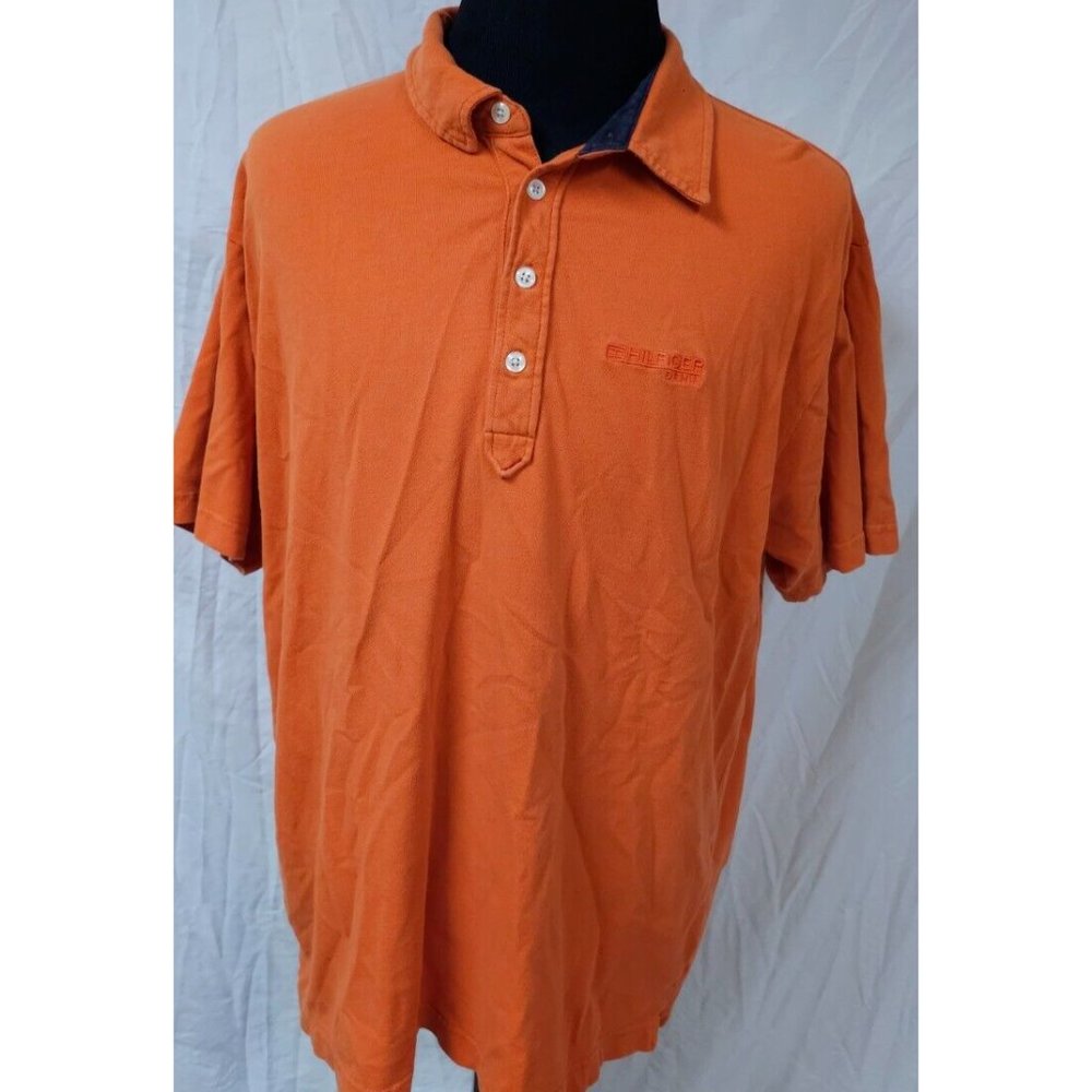 Vtg Tommy Jeans Hilfiger Denim XXL Orange Short Sleeve Embroidered Polo Shirt